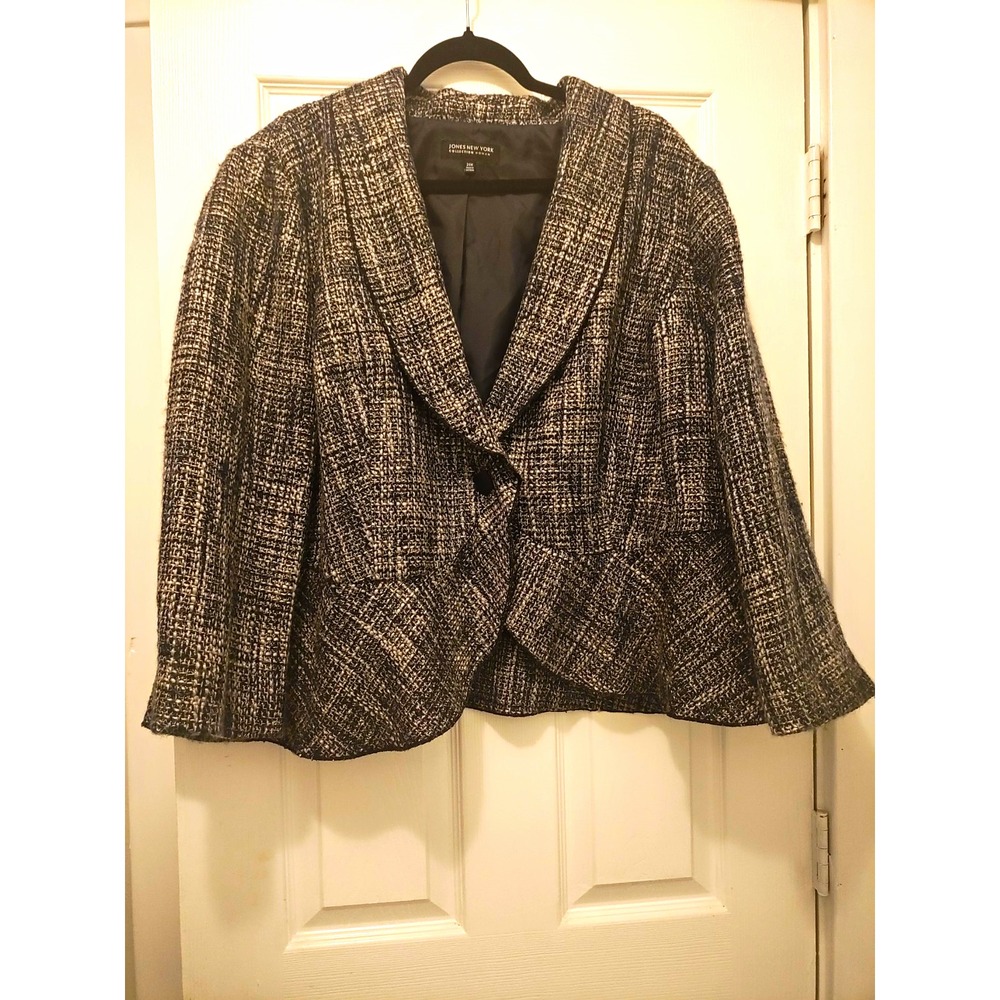 Jones New York Collection Woman 24W Blue White Boucle Tweed Blazer Jacket
